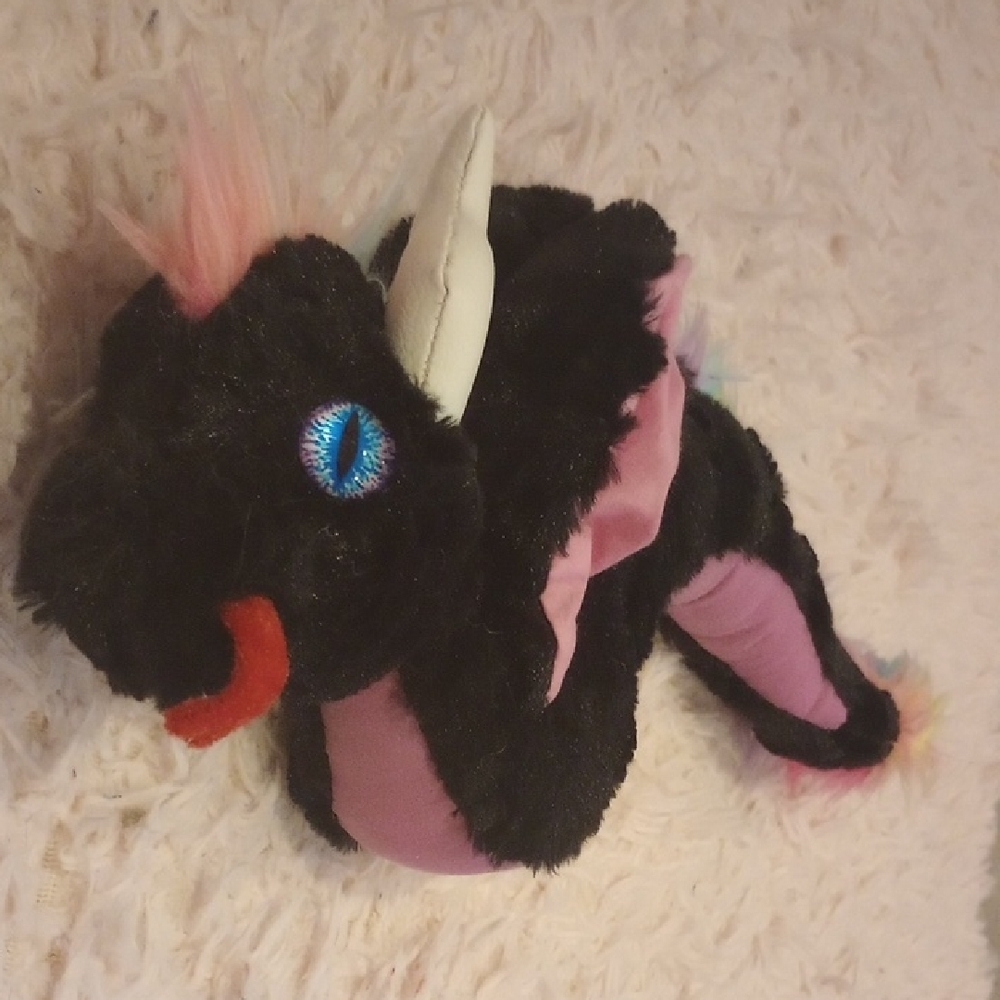 Hand Sewn Plush Black and Pink Dragon Toy